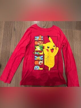Title: Boys Pokémon Red Long Sleeve Shirt Size L Like New Kids Graphic Tee